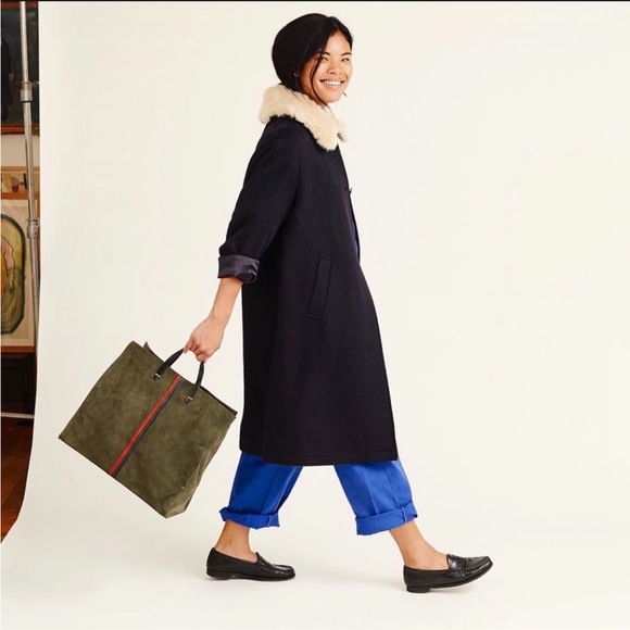 Clare V Handbags - Clare V Le Simple Tote in Olive Green Bag Stripe Suede